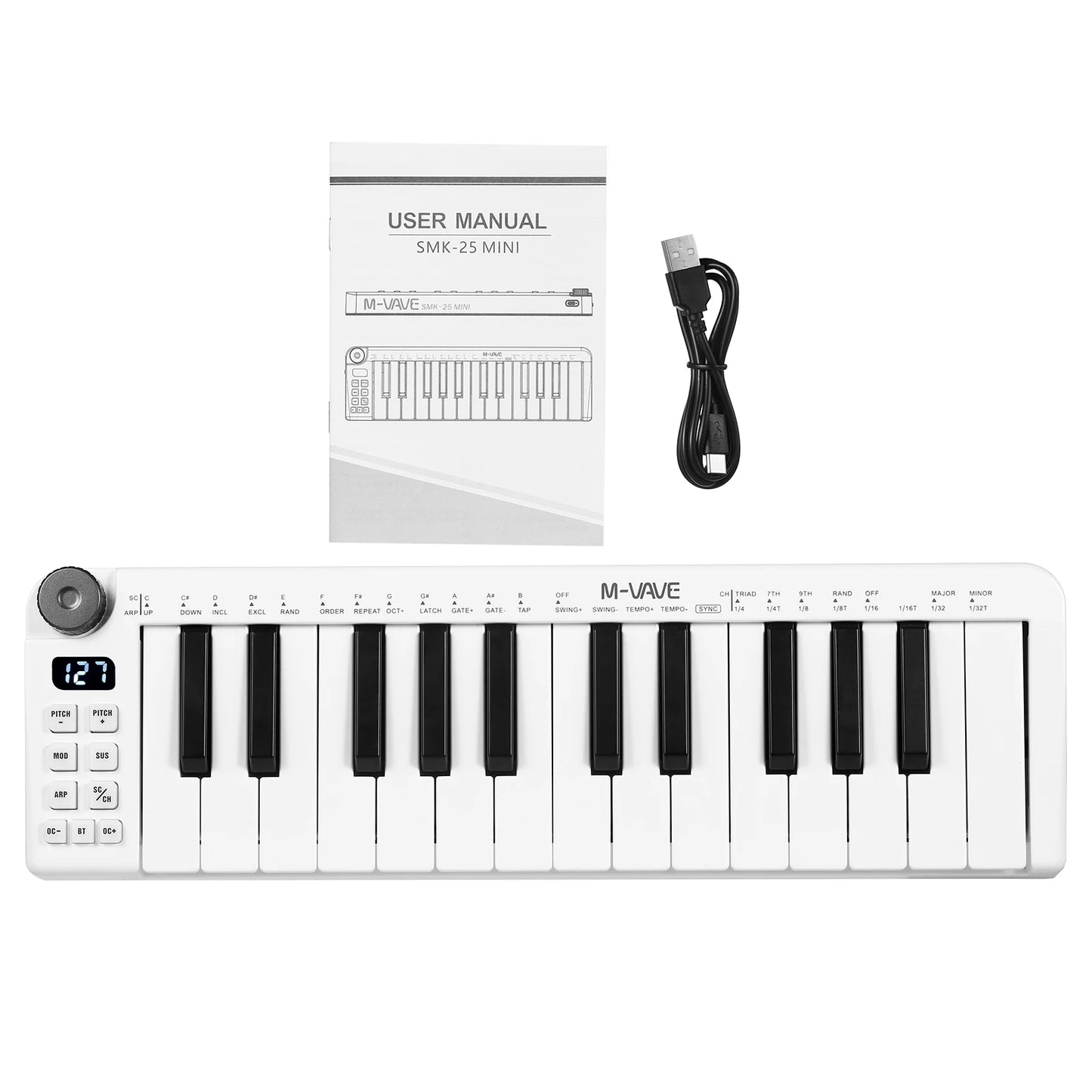 M-VAVE SMK-25mini MIDI Keyboard 25-Key MIDI Control Rechargeable USB Keyboard MIDI Controller with 25 Velocity Sensitive Keys