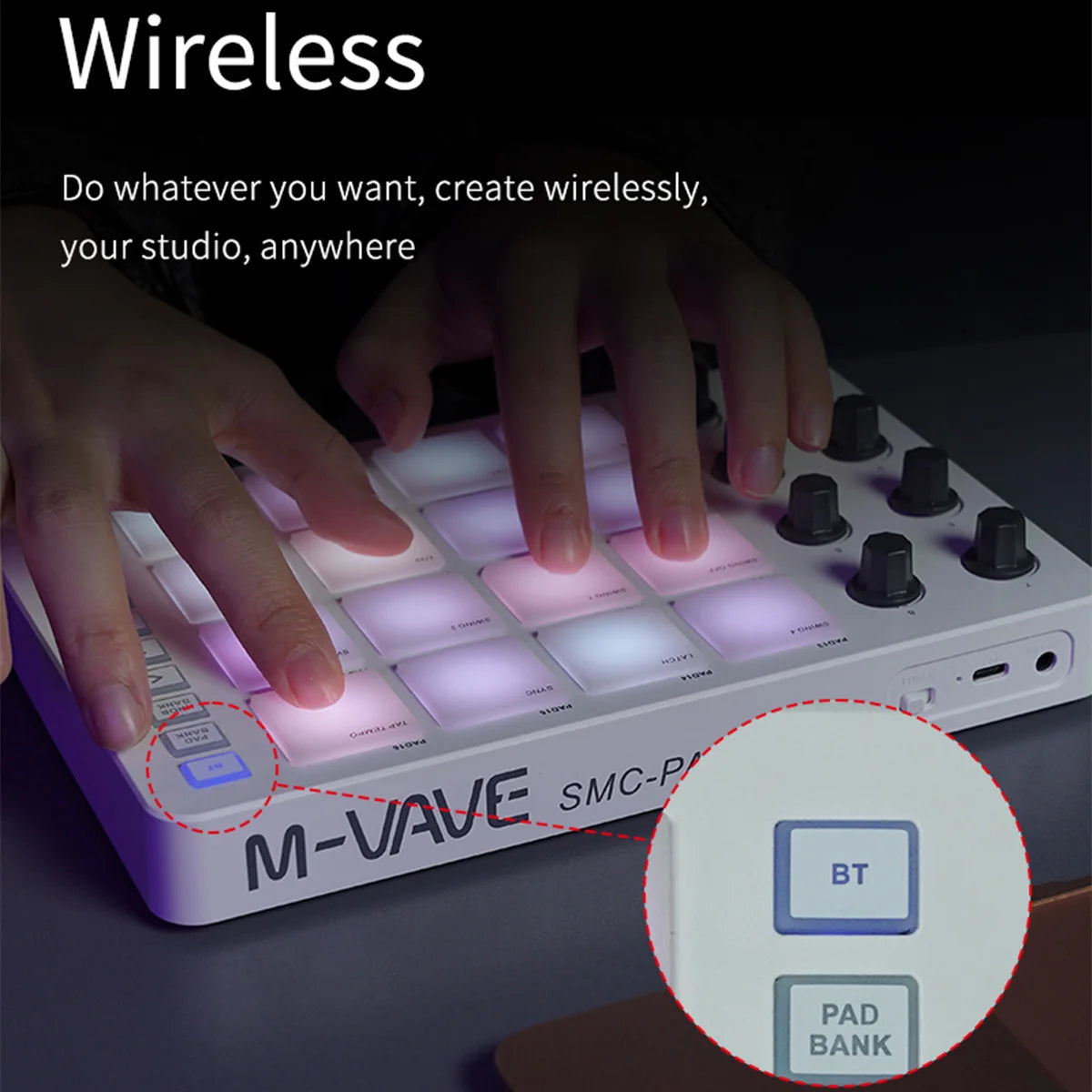 M-VAVE SMC-PAD Wireless MIDI Controller Suitable Percussion Keyboard USB-C Interface Portable Design Small MIDI Pad