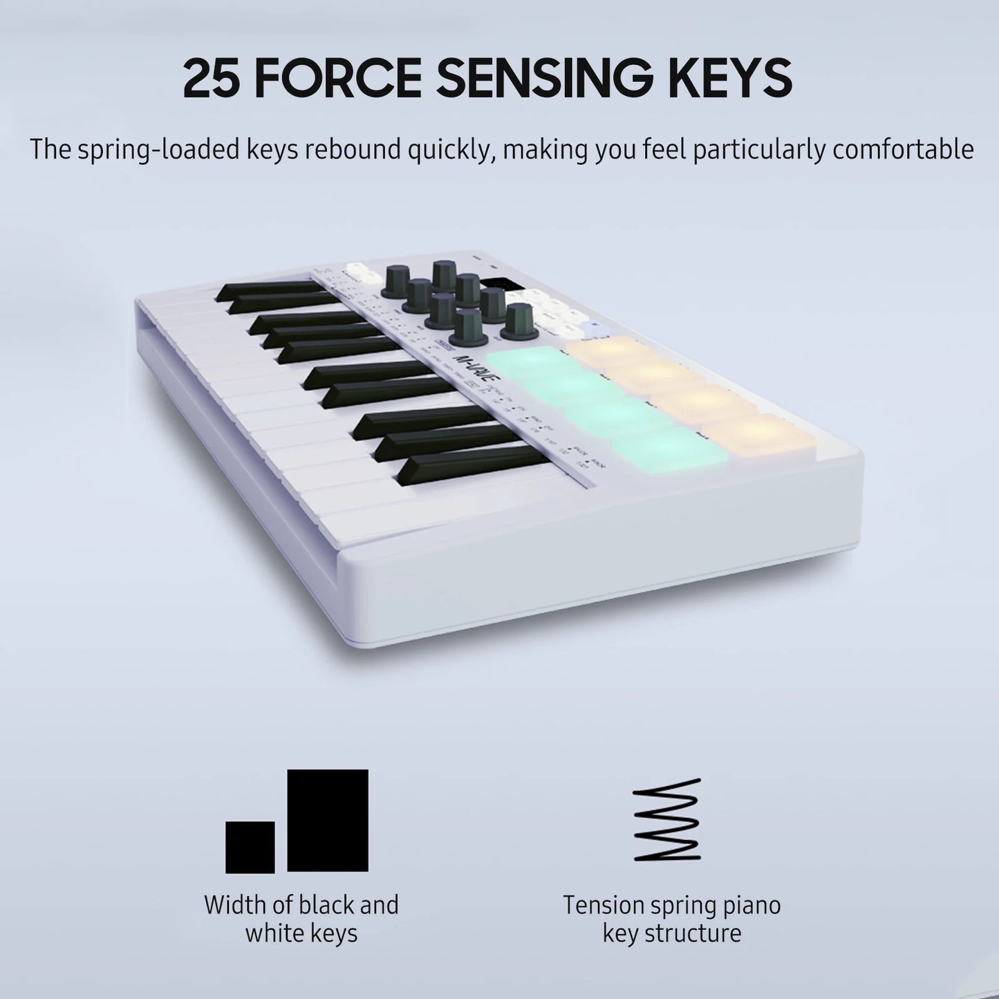 M-VAVE SMK-25 MIDI Keyboard Controller 25-Key 8 RGB Backlit Drum Pads Beats Maker Music Keyboard Strike Pad for Music Production