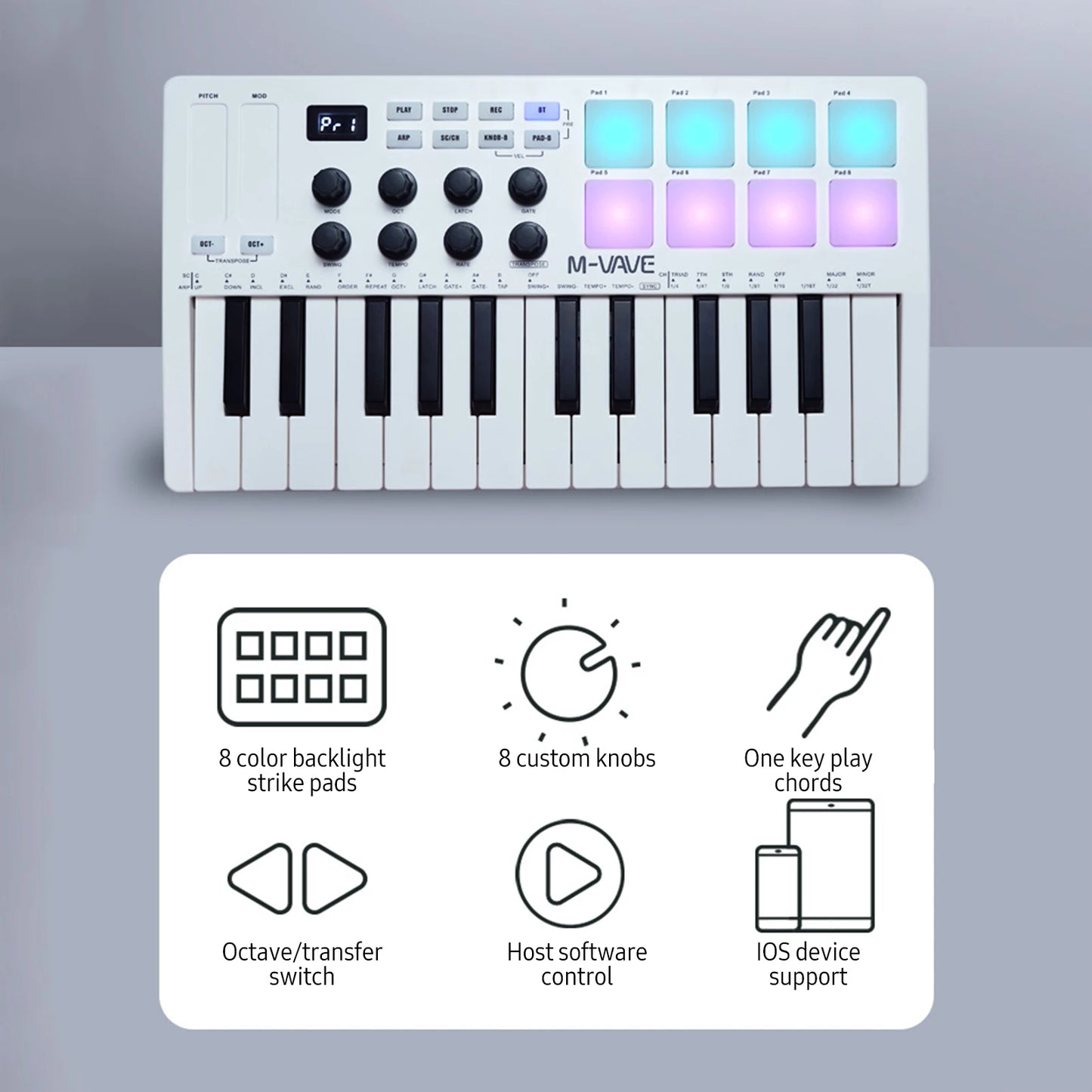 M-VAVE SMK-25 MIDI Keyboard Controller 25-Key 8 RGB Backlit Drum Pads Beats Maker Music Keyboard Strike Pad for Music Production