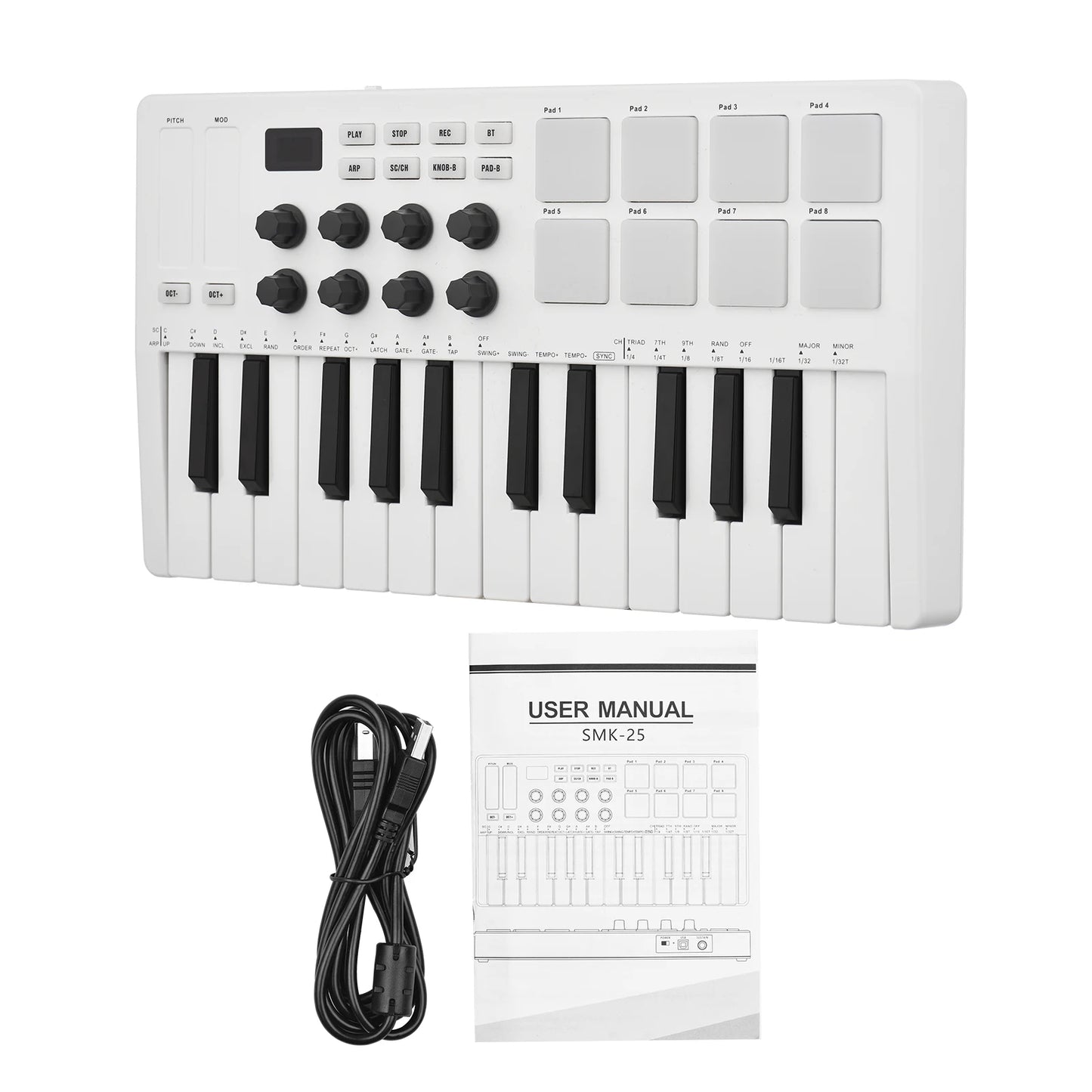 M-VAVE SMK-25 MIDI Keyboard Controller 25-Key 8 RGB Backlit Drum Pads Beats Maker Music Keyboard Strike Pad for Music Production