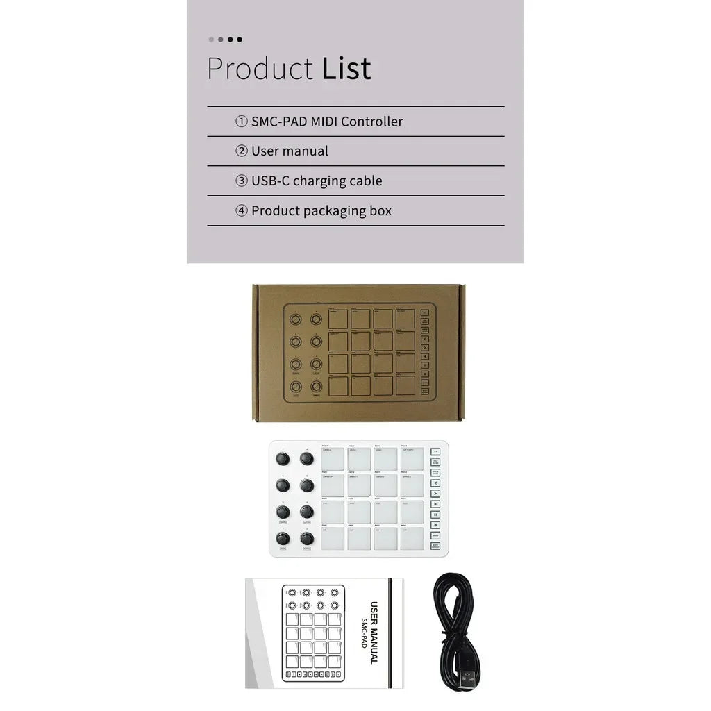 M-VAVE SMC-PAD Launch Pad USB-C Interface Portable Design Small Wireless MIDI Controller Suitable Percussion Keyboard