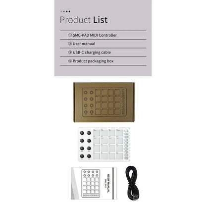 M-VAVE SMC-PAD Launch Pad USB-C Interface Portable Design Small Wireless MIDI Controller Suitable Percussion Keyboard