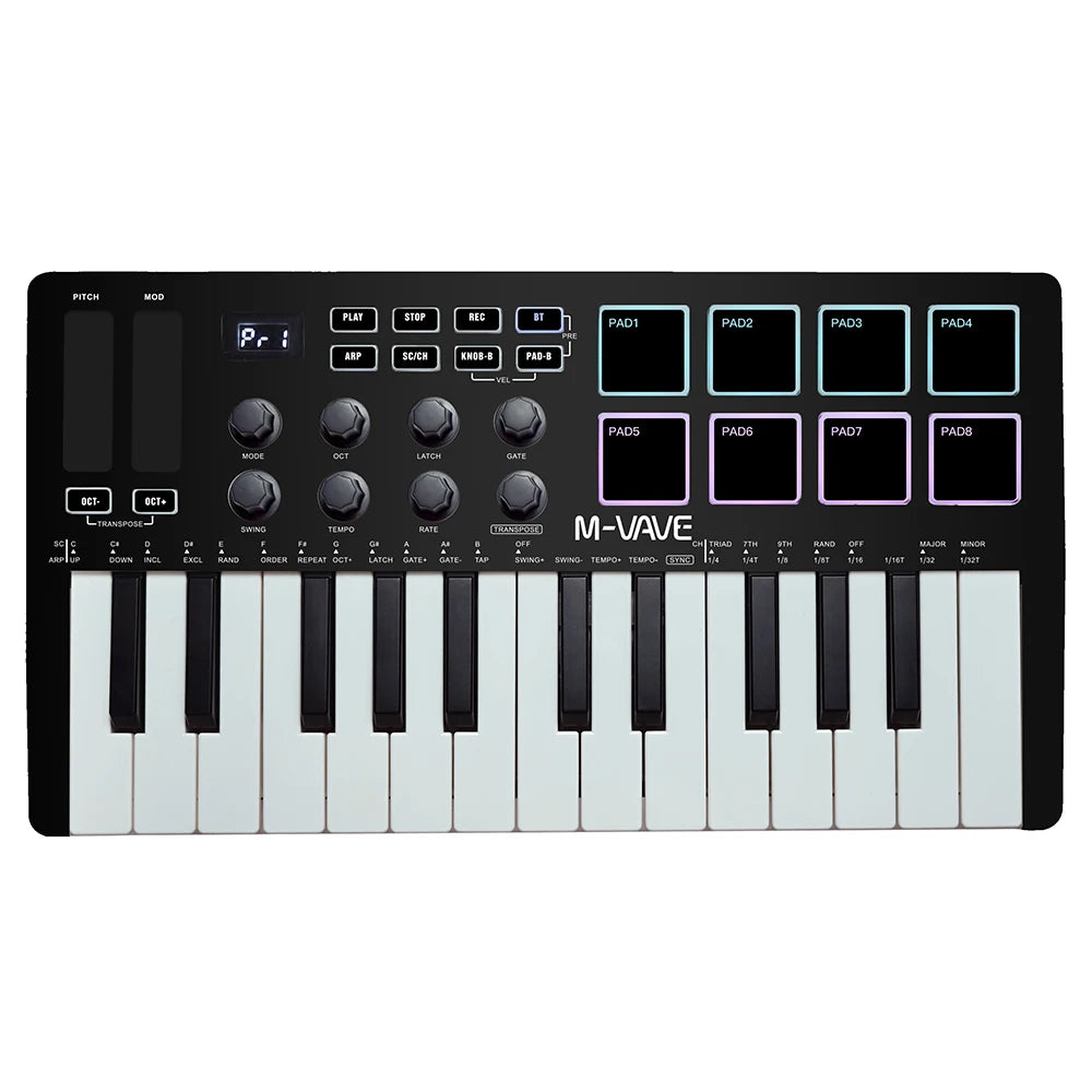 SMK 25 MIDI Keyboard Controller With 8 RGB Drum Pads Control Console With Software Included Chord Performance Controller Pad