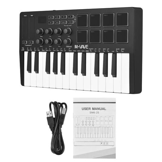 SMK 25 MIDI Keyboard Controller With 8 RGB Drum Pads Control Console With Software Included Chord Performance Controller Pad