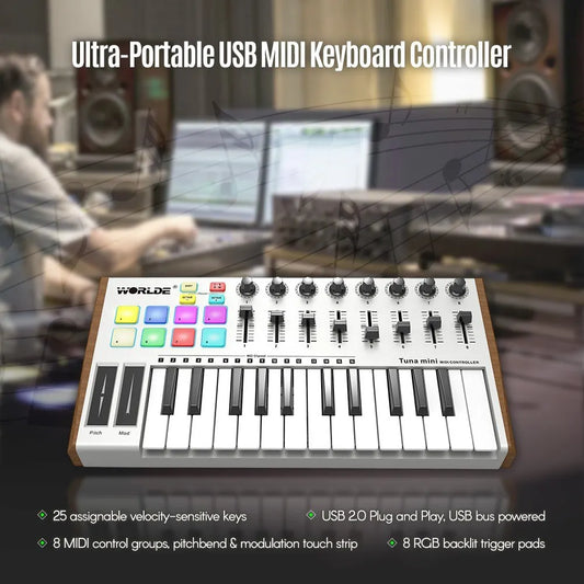 WORLDE TUNA MINI Ultra - Portable 25 - Key USB MIDI Keyboard Controller Perfect for Music Creation