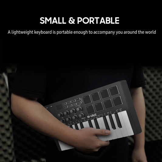 M-VAVE 25-Key MIDI Control Keyboard Mini Portable USB with 25 Velocity Sensitive Keys 8 RGB Backlit Pads 8 Knobs MIDI Keyboard