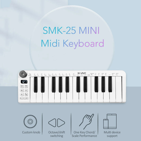 M-VAVE SMK-25mini MIDI Keyboard 25-Key MIDI Control Rechargeable USB Keyboard MIDI Controller with 25 Velocity Sensitive Keys